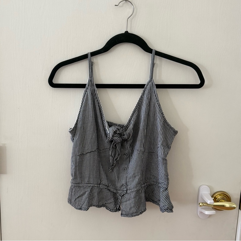 Japna Black & White Gingham Tie-Front Tank